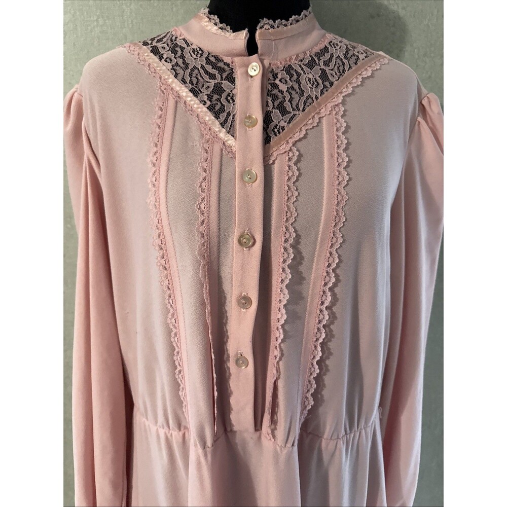 Vintage Montgomery Ward Pink Lace Midi Dress Victorian Prairie Long Sleeve 8P